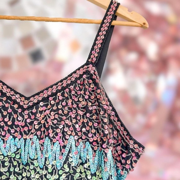 Vintage Cocktail Dress ⚡️ 1980s⚡️ Midi ⚡️ 100% Silk - 80s Beaded Dress - Picture 4 of 8